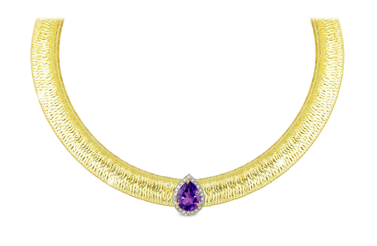 Vera Perla 18K Gold 0.12ct  Diamonds, Amethyst Necklace